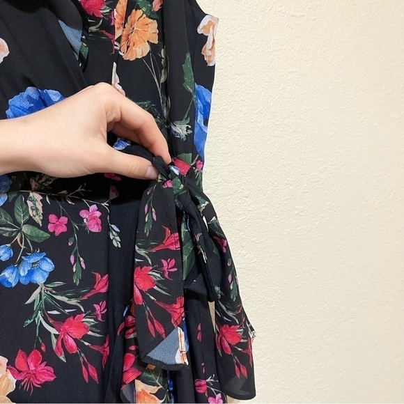 Parker Floral Print Sleeveless Asymmetrical Ruffle Hem Midi Dress Size Medium - Picture 4 of 12